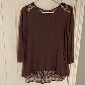 Catherines Asymmetrical Embellished Blouse in Brown and Cream